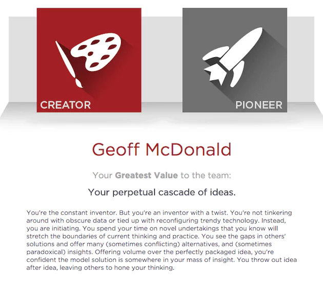 Geoff McDonald's Stand Out Strengths Profile Results