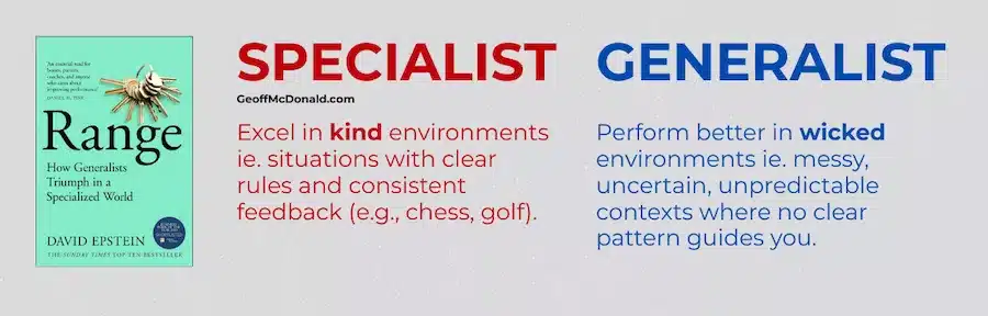 David Epstein, Range = Specialist versus Generalist